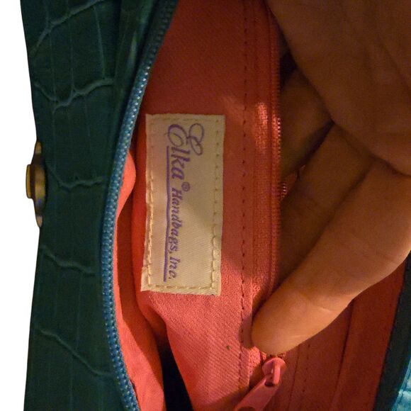 Y2K Elka Handbags Inc Vegan Faux Crocodile Pattern Shoulder Purse 90's VTG - Picture 7 of 12